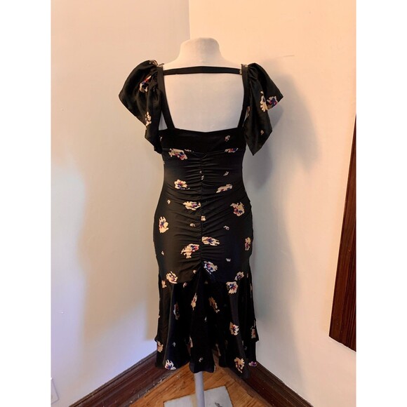 VTG Betsey Johnson 90 2000 y2K Silk Floral Midi Slip Dress Flutter Ruched 6 Blk - Picture 13 of 15